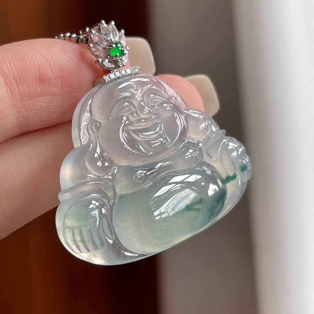 18k金镶冰种飘花玉佛挂件（yc773073）
