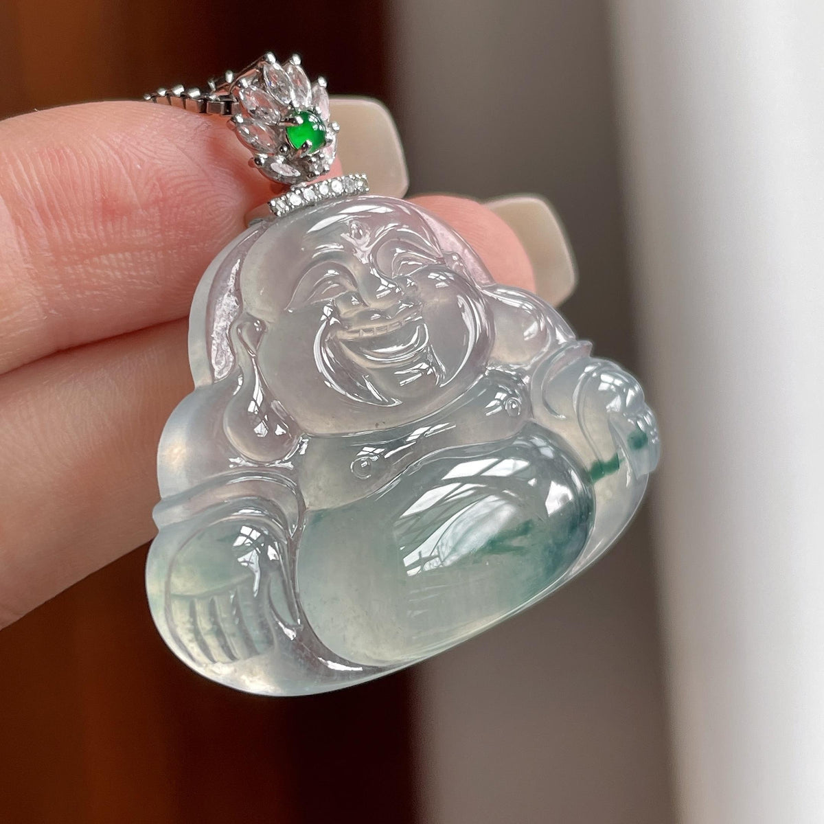 18k金镶冰种飘花玉佛挂件（yc773073）