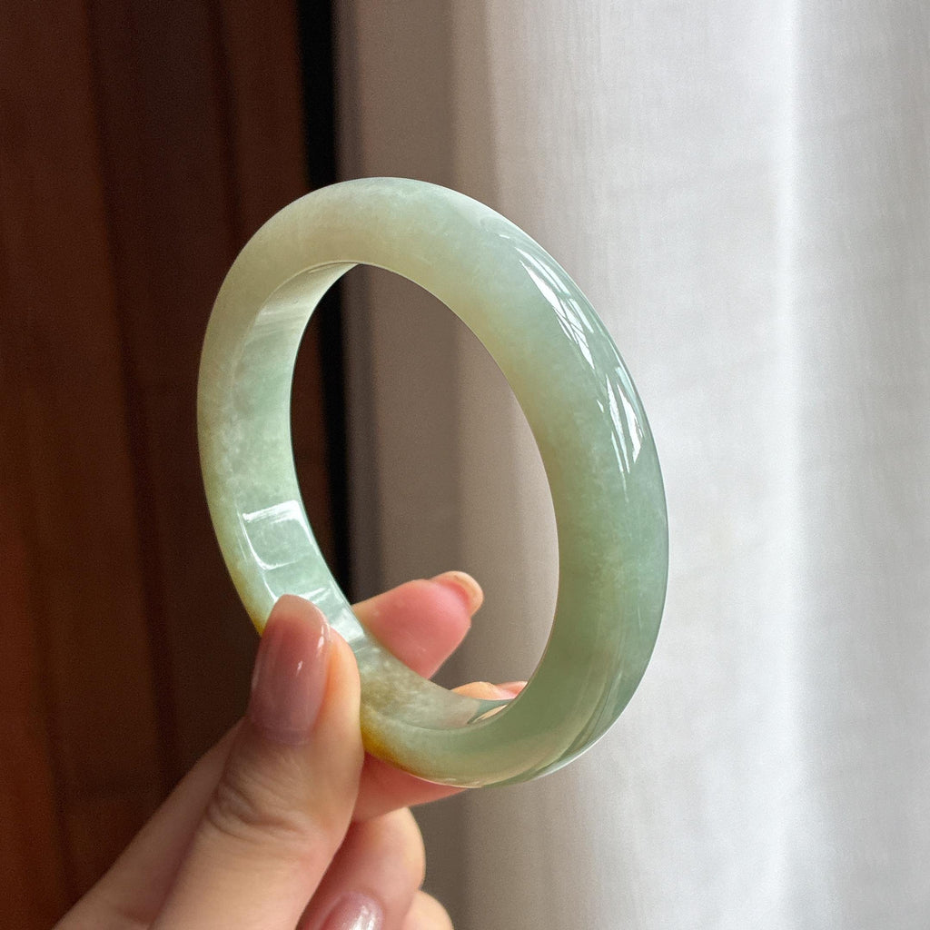 糯冰晴底飘黄翡翠平安镯（58mm)（yc424257）