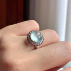 Nhẫn Ngọc Phỉ Thúy Thiên Nhiên Miến Điện Loại A 18k Vàng Khảm Băng Bột Chủng Khởi Quang (yc450085)