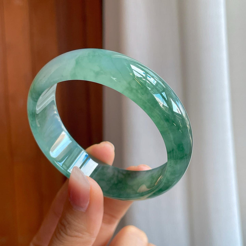 冰种飘花翡翠宽版平安镯（58mm）（yc310941）