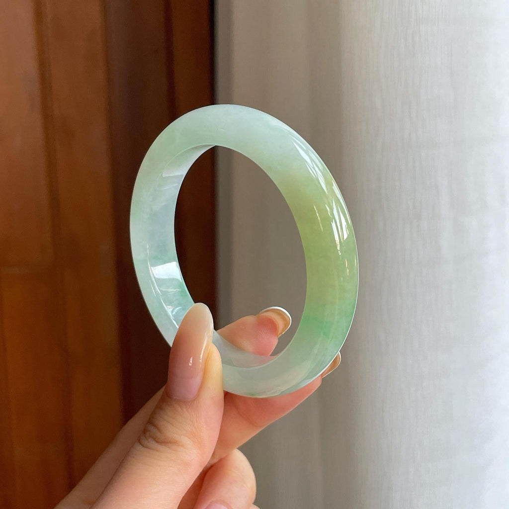糯冰黄加绿翡翠平安镯（52mm)（yc424256）