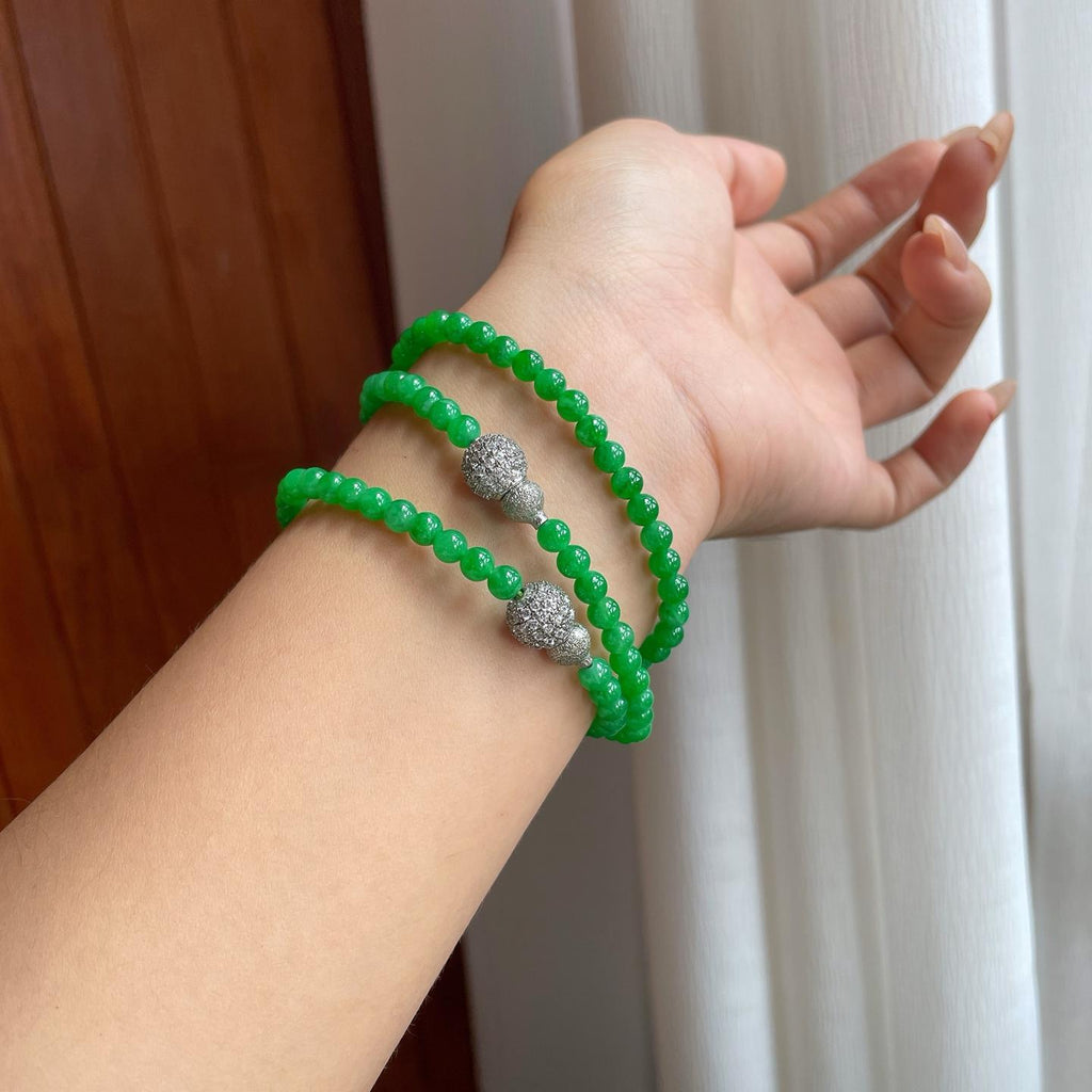 糯冰满绿翡翠珠串项链（yc247169）