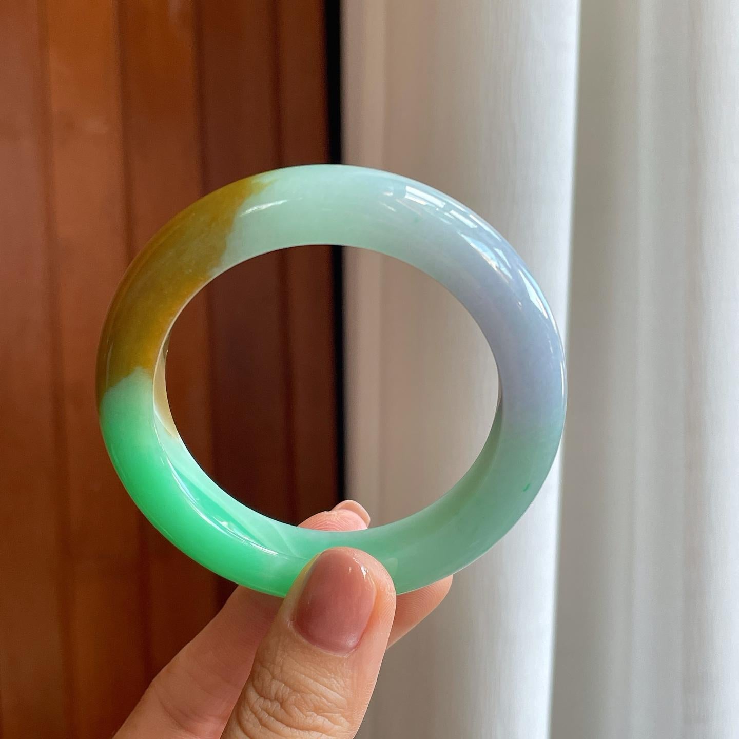 细糯冰三彩特色翡翠平安镯（53.8mm）（yc276463）