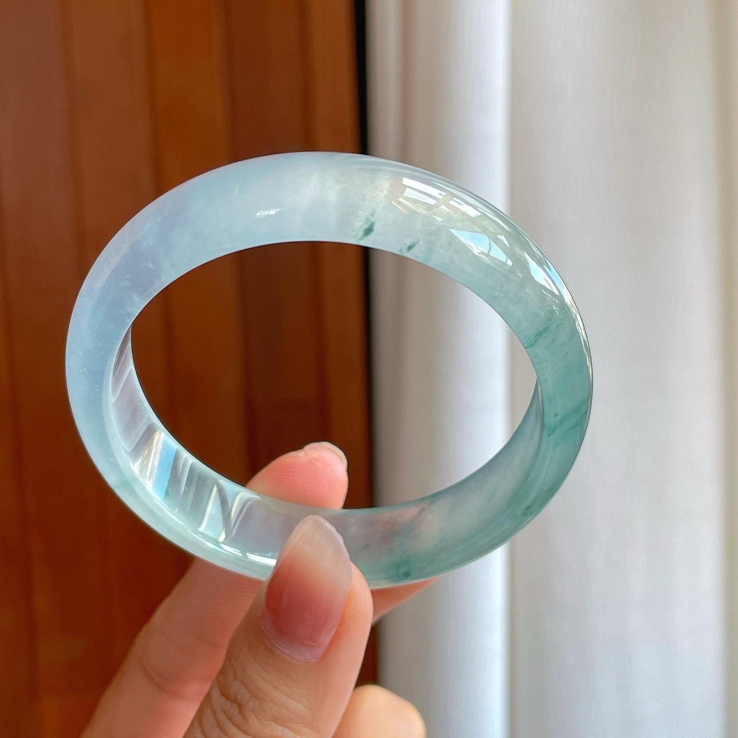 冰玻种飘花翡翠平安镯（57.5mm）（yc312261）