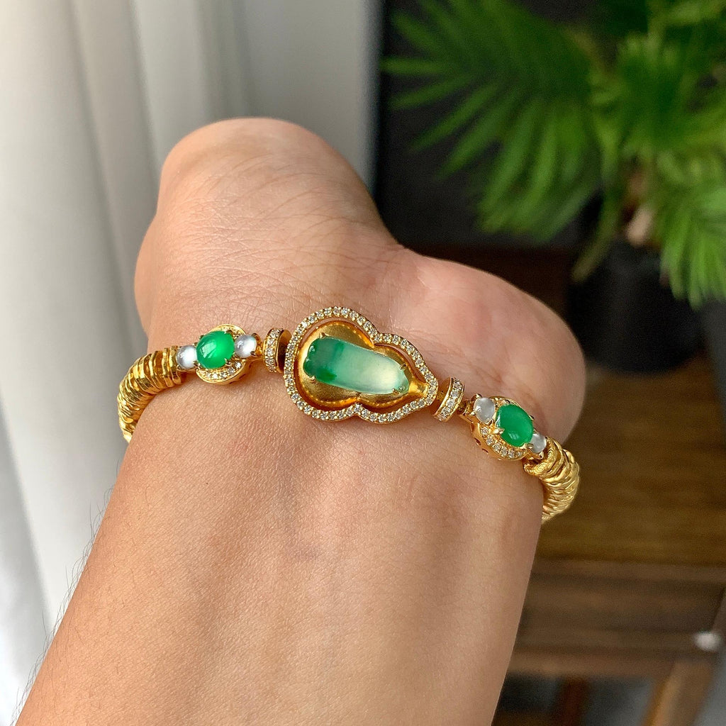 18K金钻+黄金镶糯冰种多彩盘缠手链（yc224990）