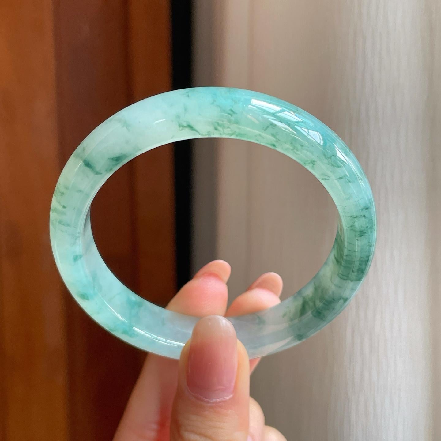 冰种飘花翡翠平安镯（54.6mm)（yc345453）