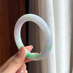 糯冰春带彩翡翠圆条手镯 53圈天然缅甸A货翡翠（yc438247）