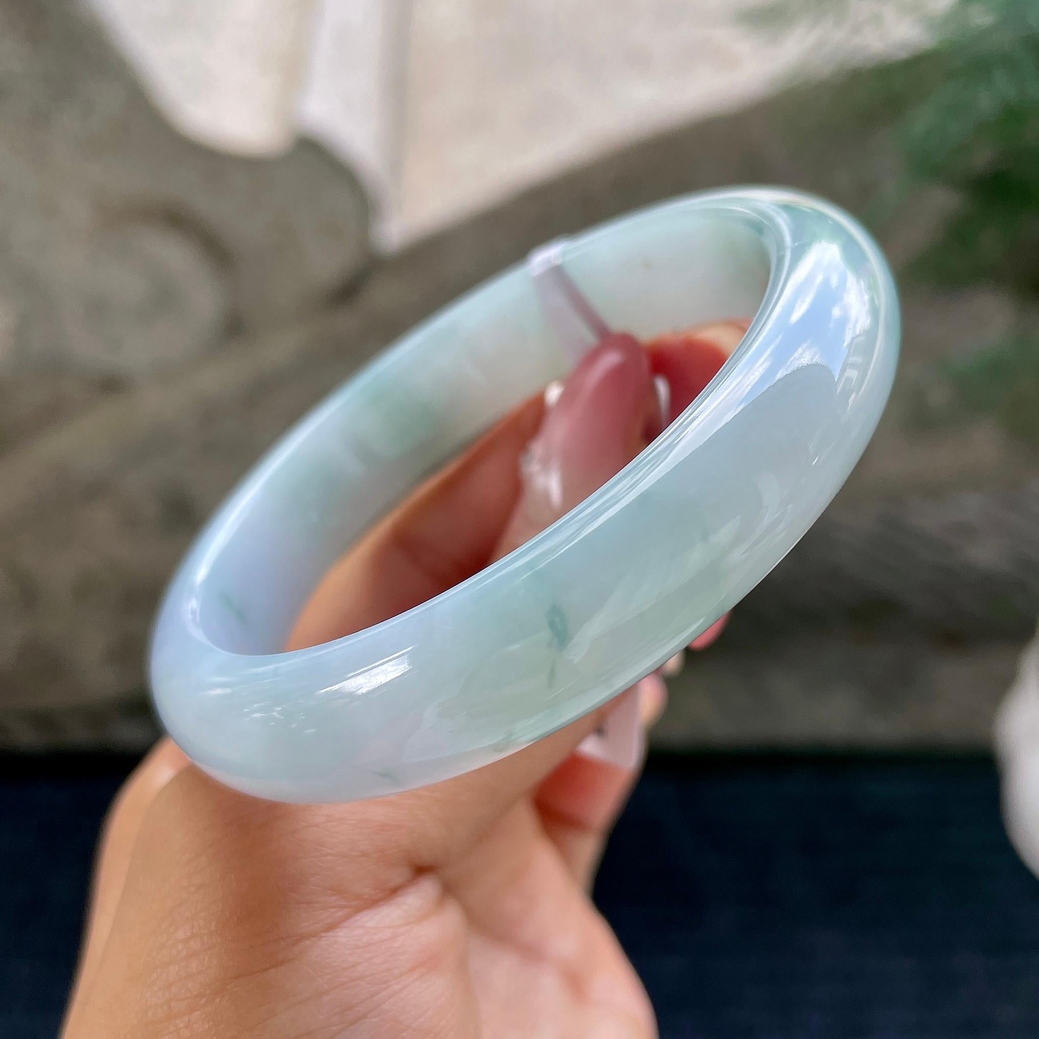 细糯种飘花正圈平安镯57.1圈        天然缅甸A货翡翠（yc444674）