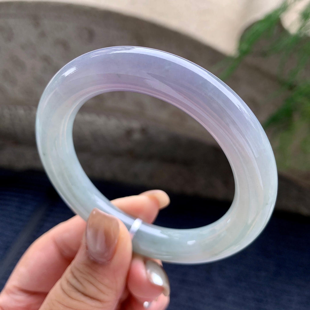 细糯种蓝底紫罗兰圆条手镯  55圈口  天然缅甸A货翡翠（yc433529）