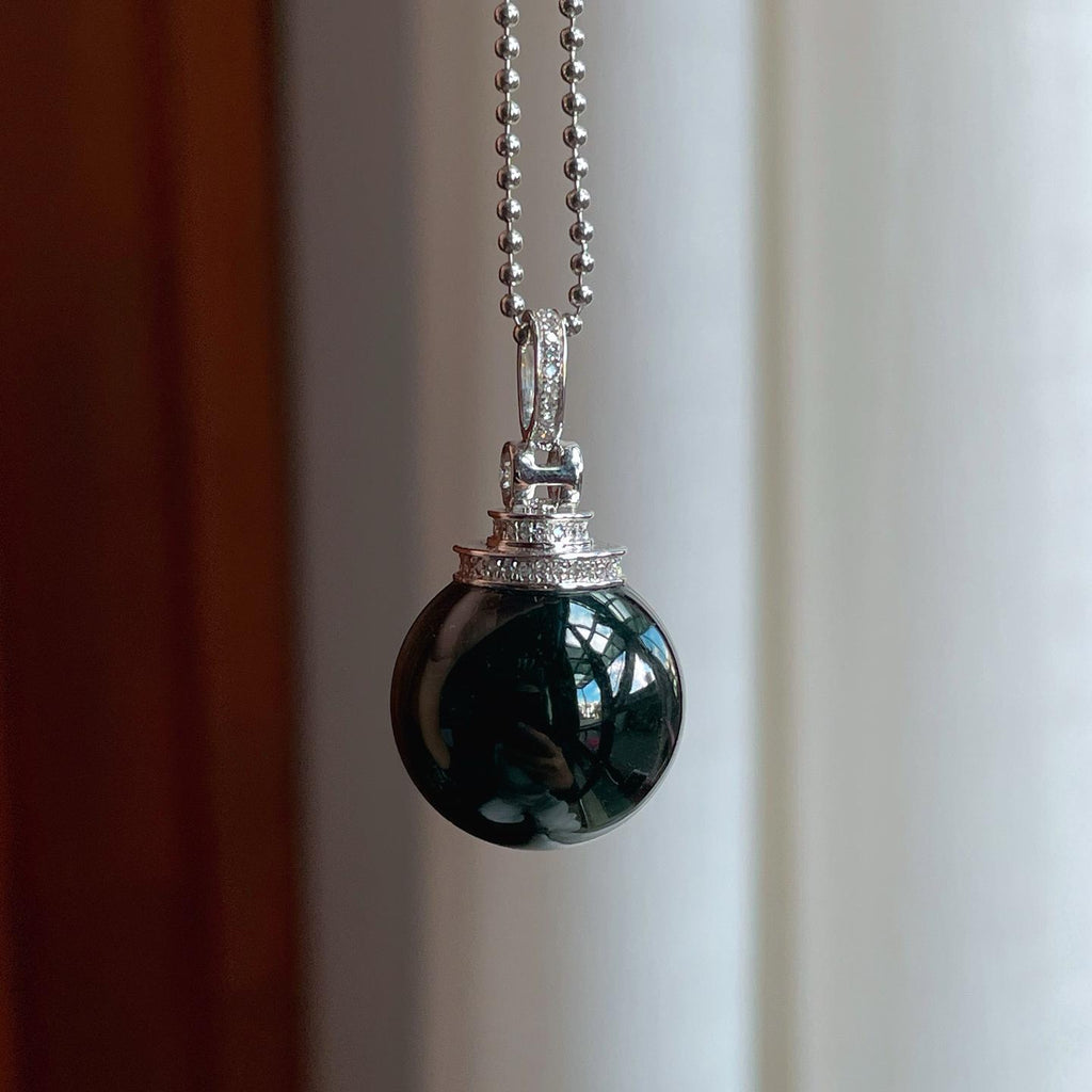 18k金扣冰种墨翠珠子吊坠（yc255808）