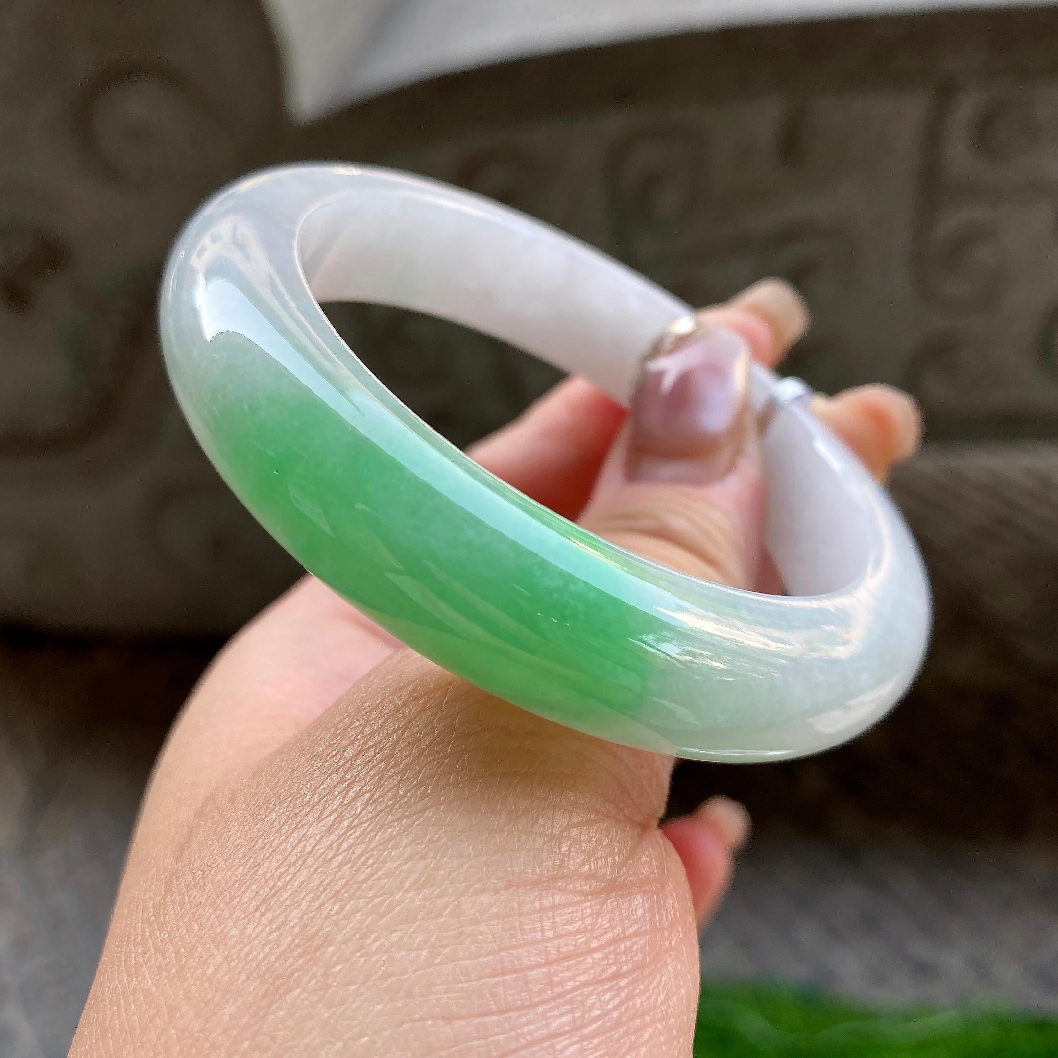 细糯种白底青平安镯（56mm）（yc299505）