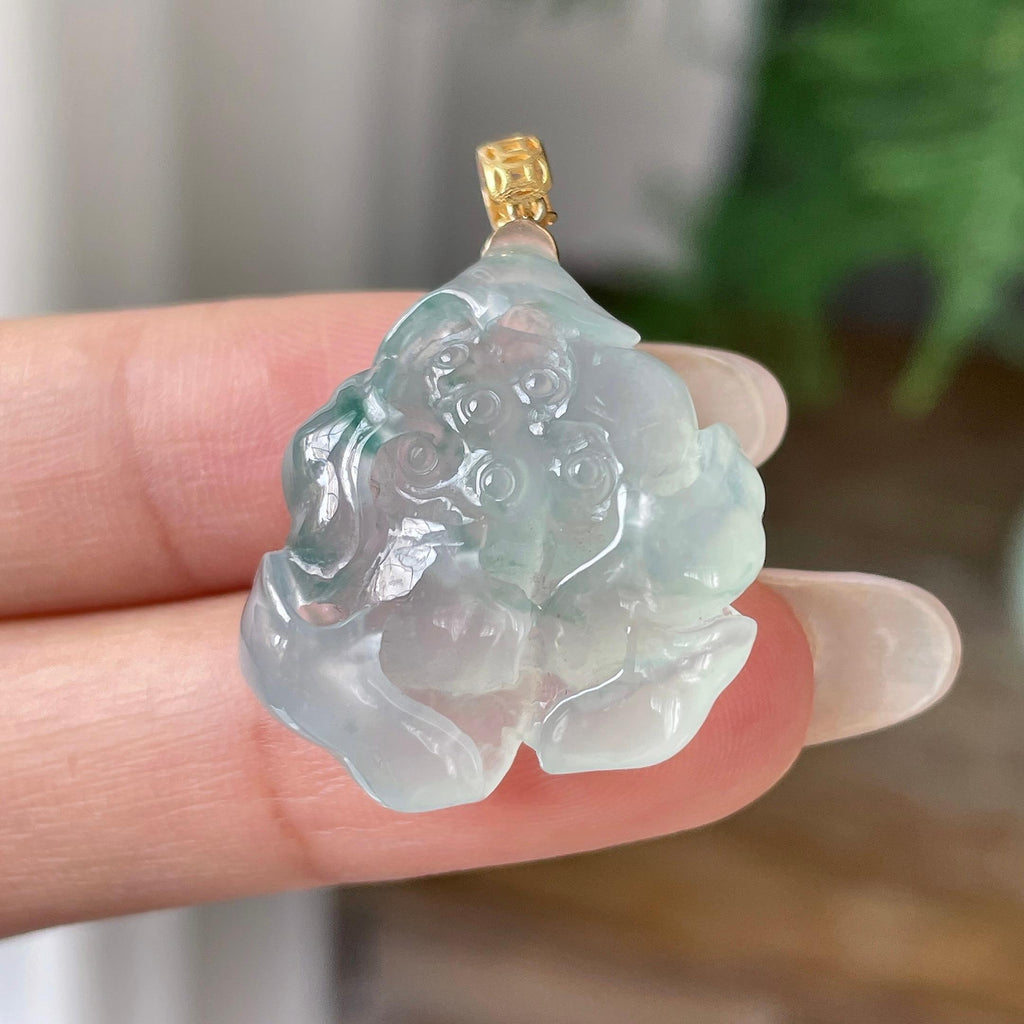 18k金镶冰种飘花荷花吊坠   天然缅甸A货翡翠（yc352954）