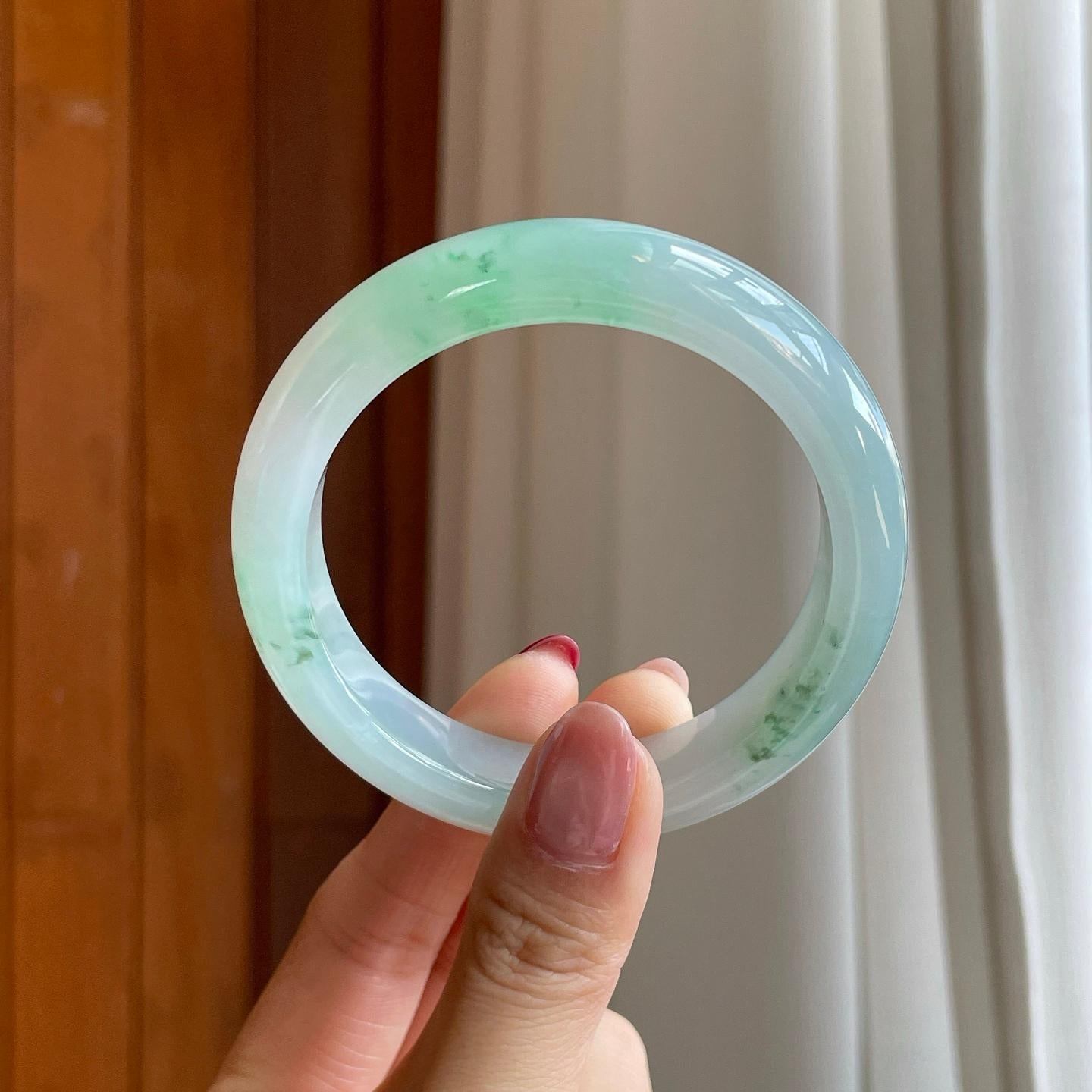 冰种飘花翡翠平安镯（55.4mm）（yc302154）