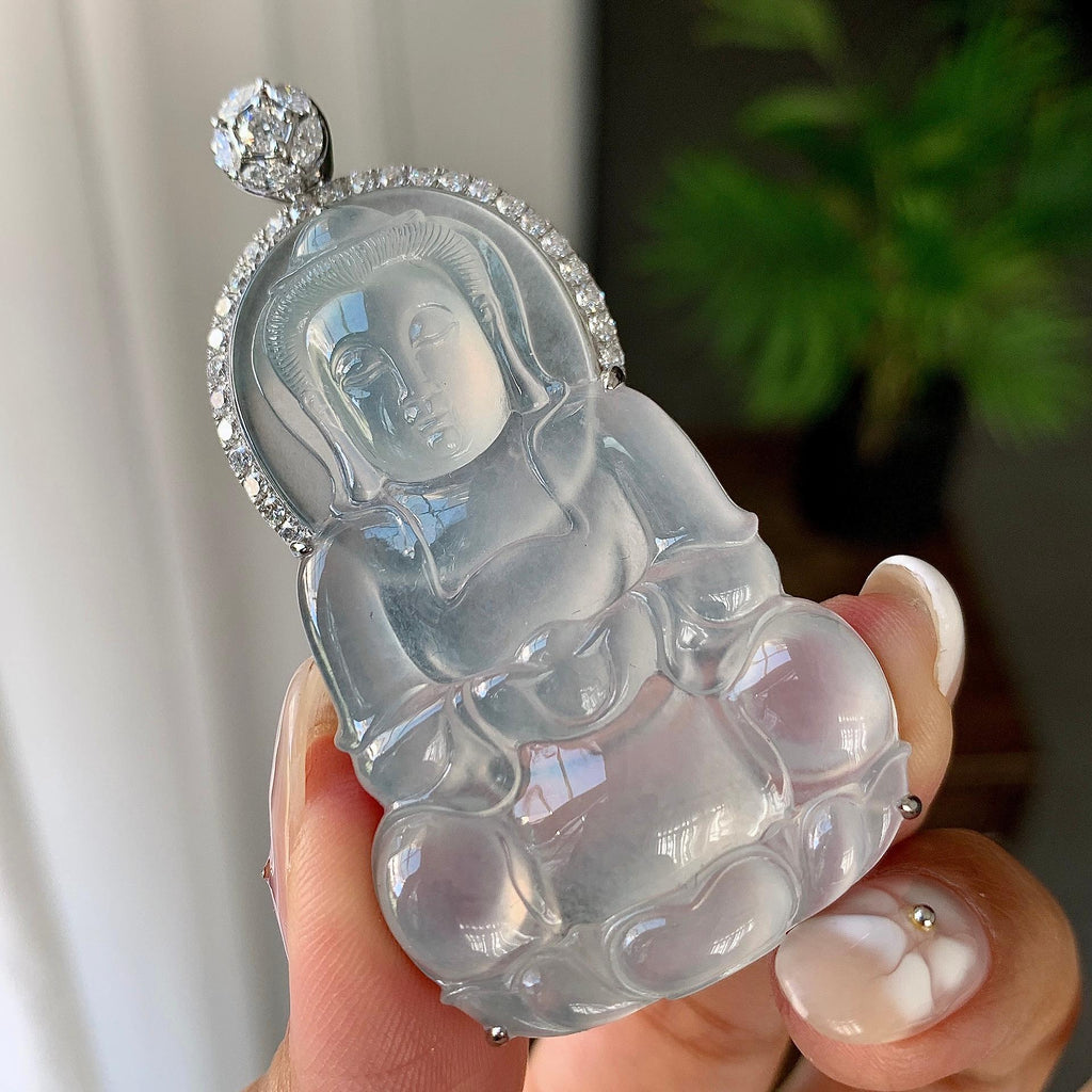 18k金钻镶冰种无色观音挂件（yc246703）