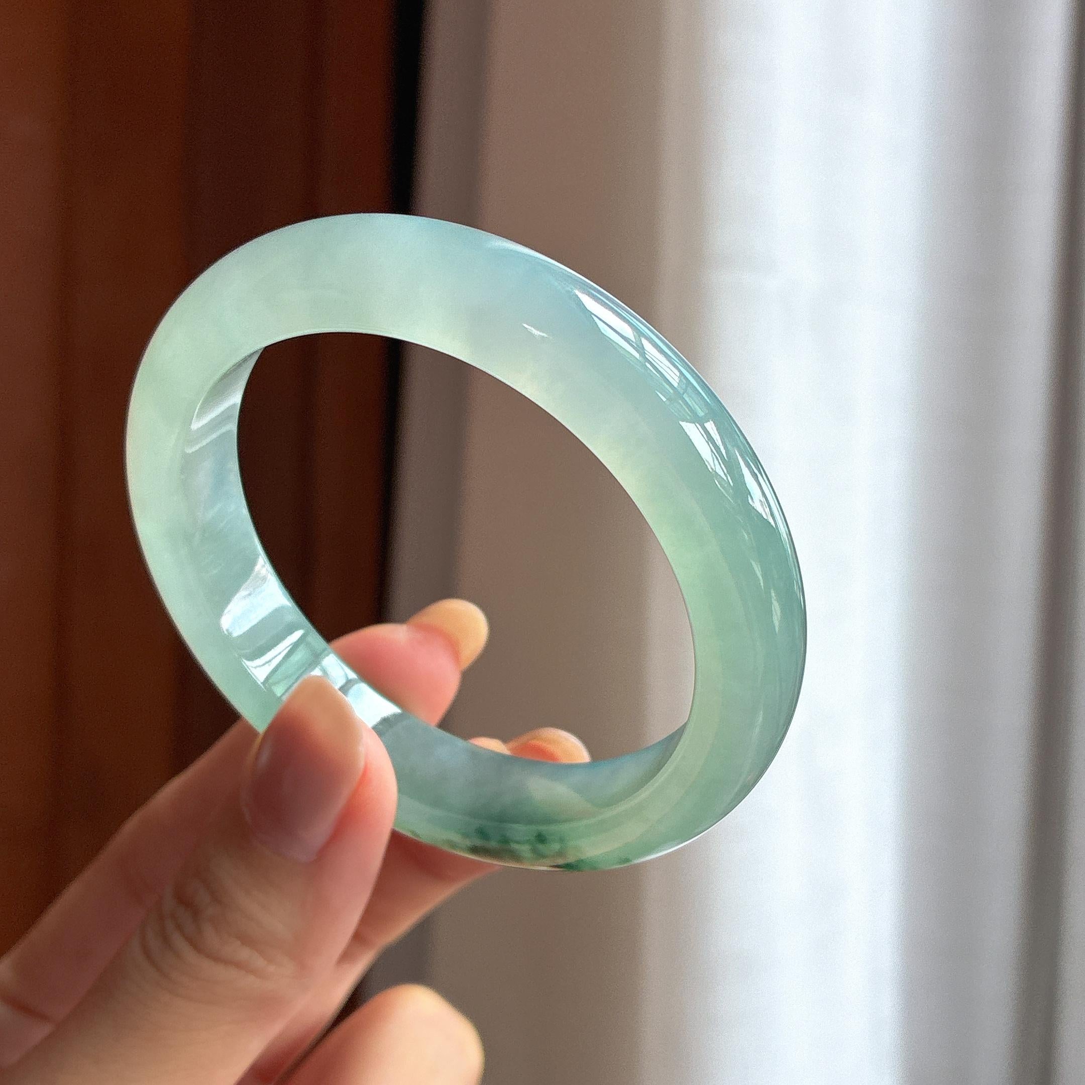 冰种飘花胶底翡翠平安镯（54.5mm）（yc418404）