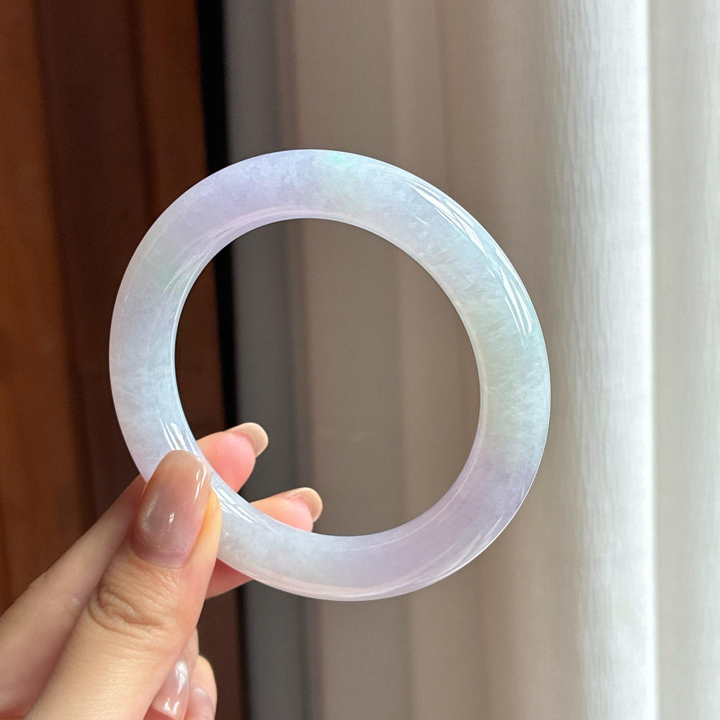 糯冰春带彩翡翠圆条手镯 55圈（yc434864）