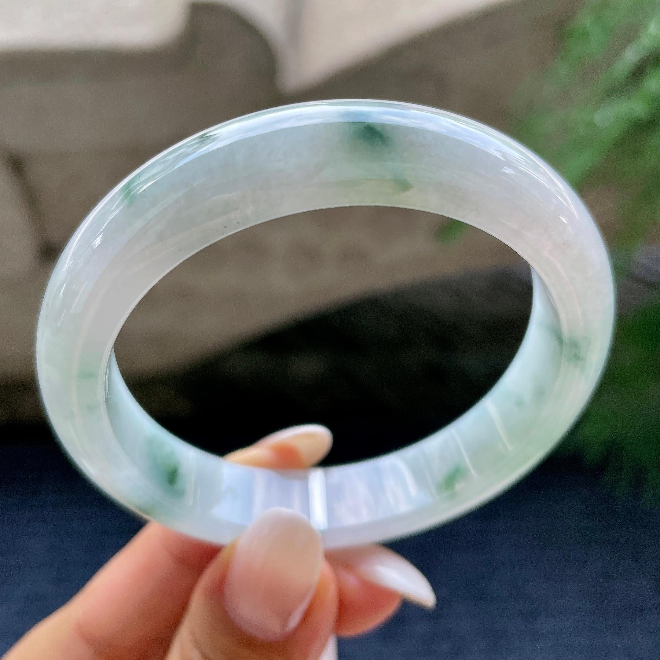 细糯种飘花正圈平安镯56圈     天然缅甸A货翡翠（yc416458）