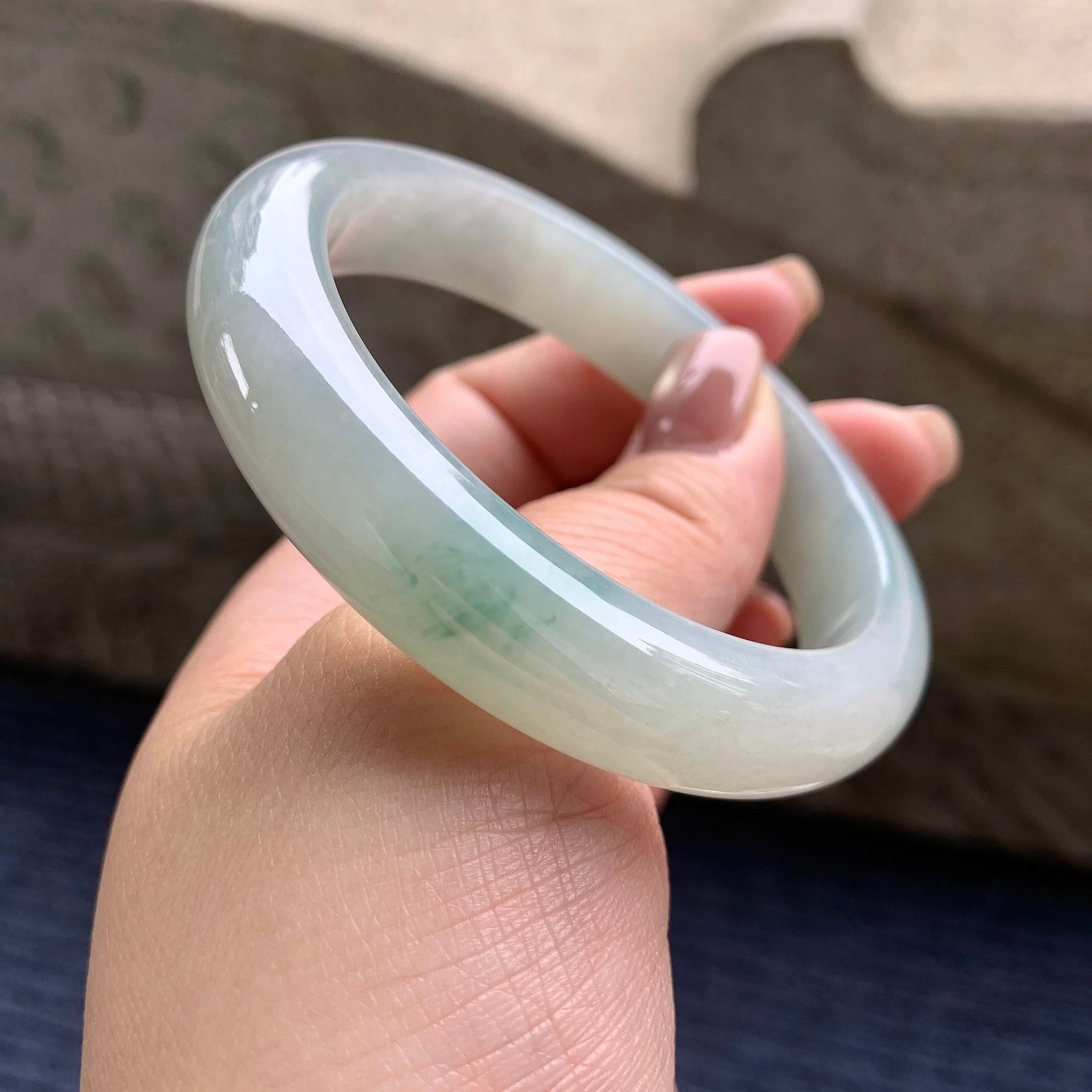 细糯种飘蓝花正圈平安镯 57.8圈口 天然缅甸A货翡翠（yc345017）