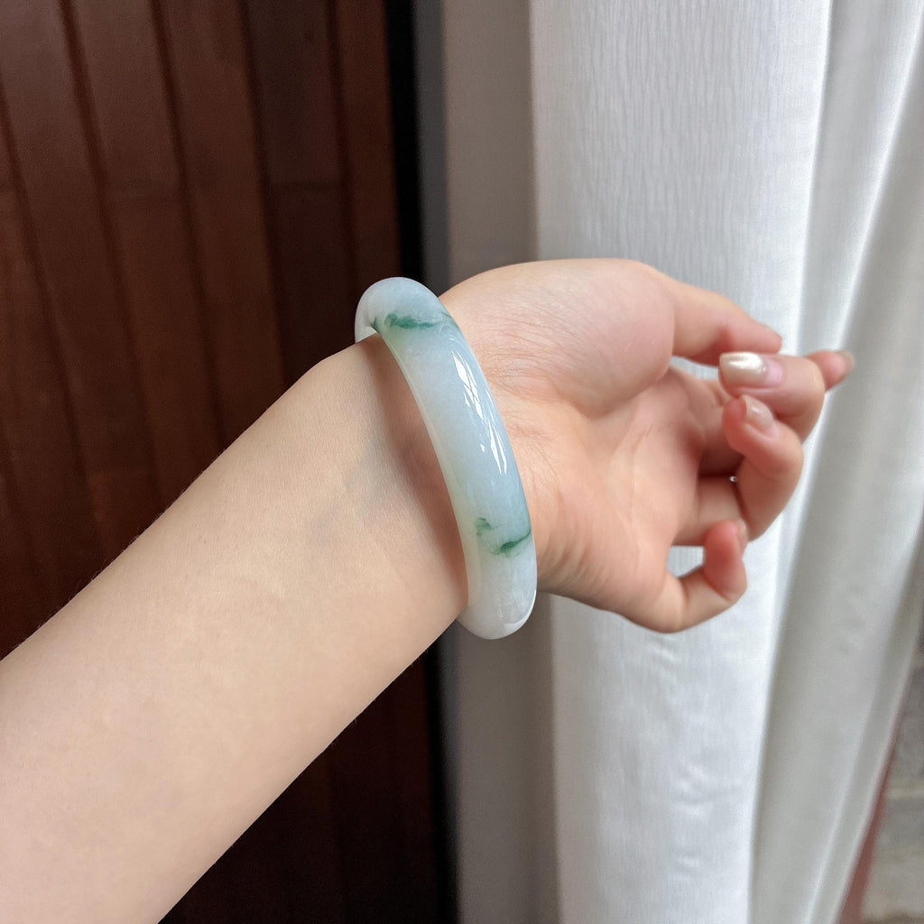 糯冰飘花正圈平安镯 56圈 天然缅甸A货翡翠（yc483596）