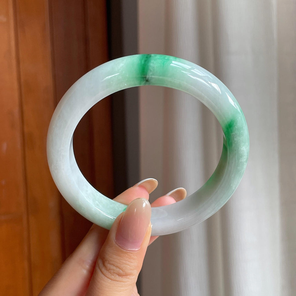 糯冰白底青翡翠平安镯（61mm)（yc414503）