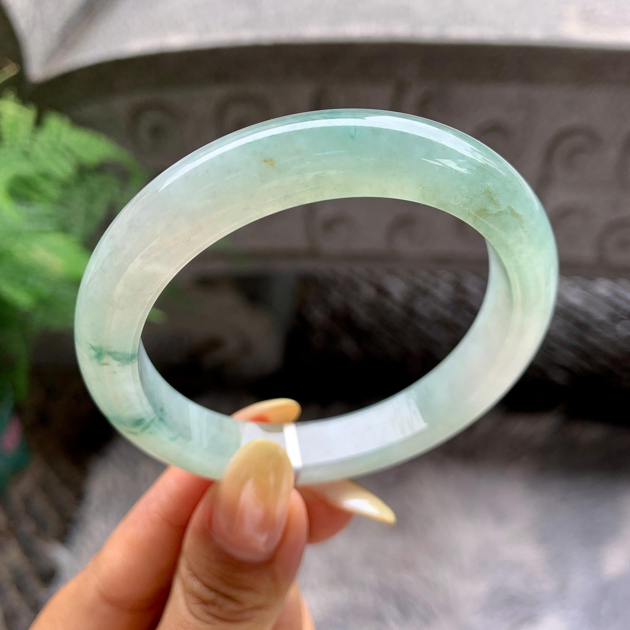 细糯种飘花正圈平安镯55圈 天然缅甸A货翡翠（yc481899）