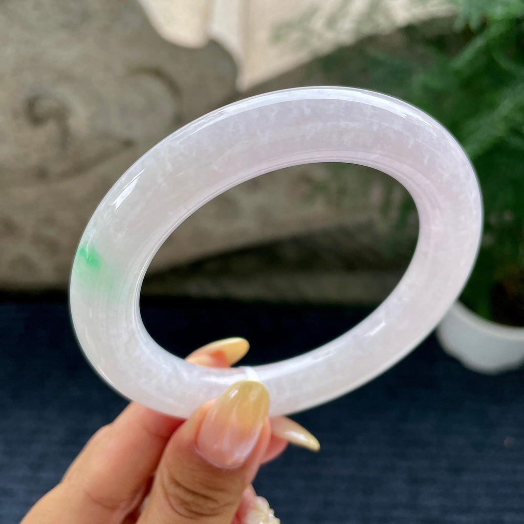 大圈口 细糯种淡紫罗兰飘绿圆条手镯59.7圈 天然缅甸A货翡翠（yc461805）