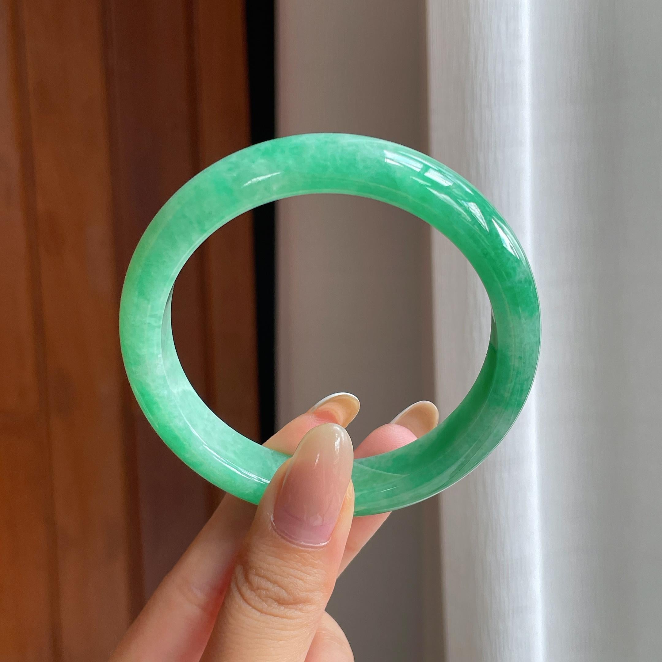 糯冰满绿翡翠平安镯（57.8mm)（yc416193）