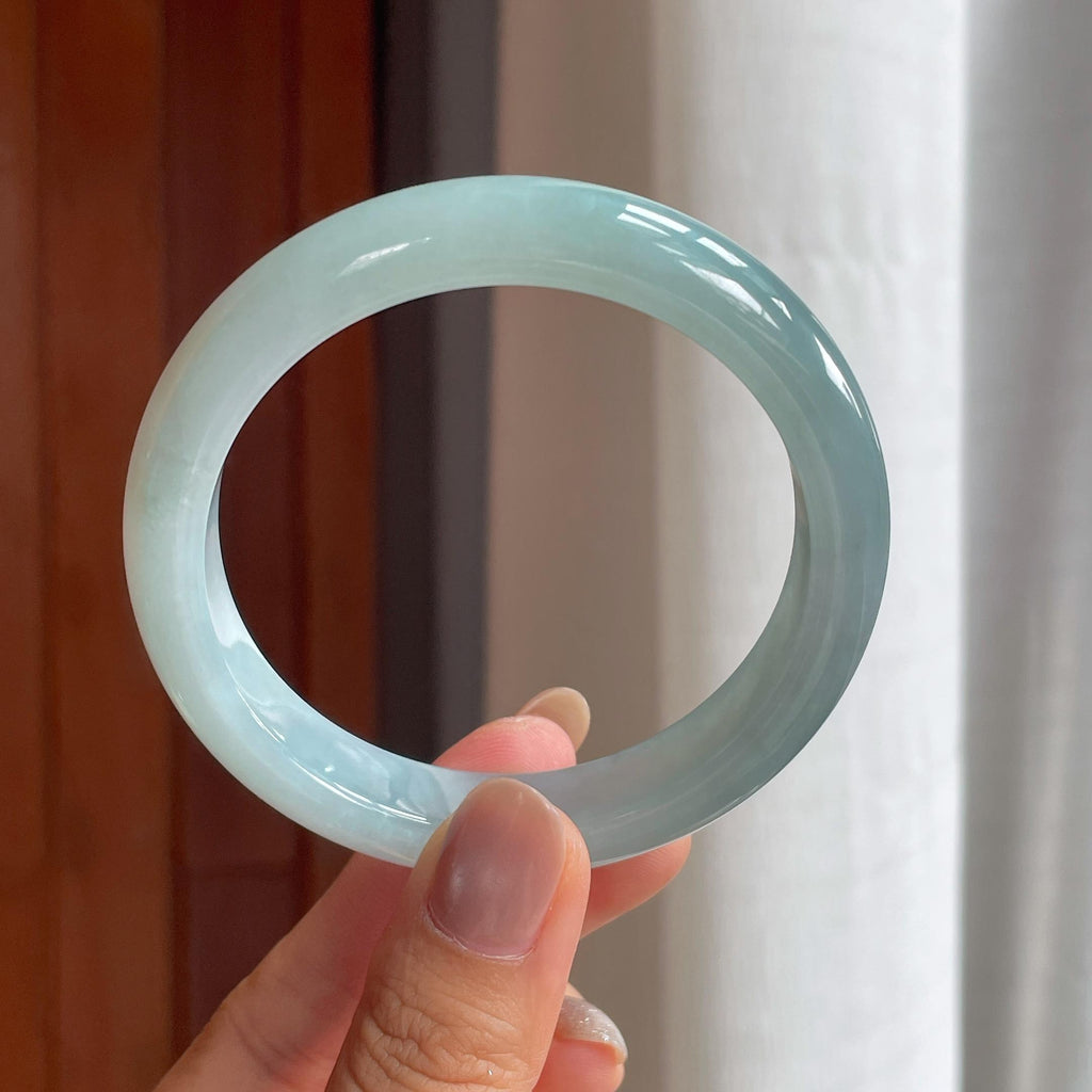 糯冰淡紫蓝底翡翠平安镯（58mm）（yc404830）