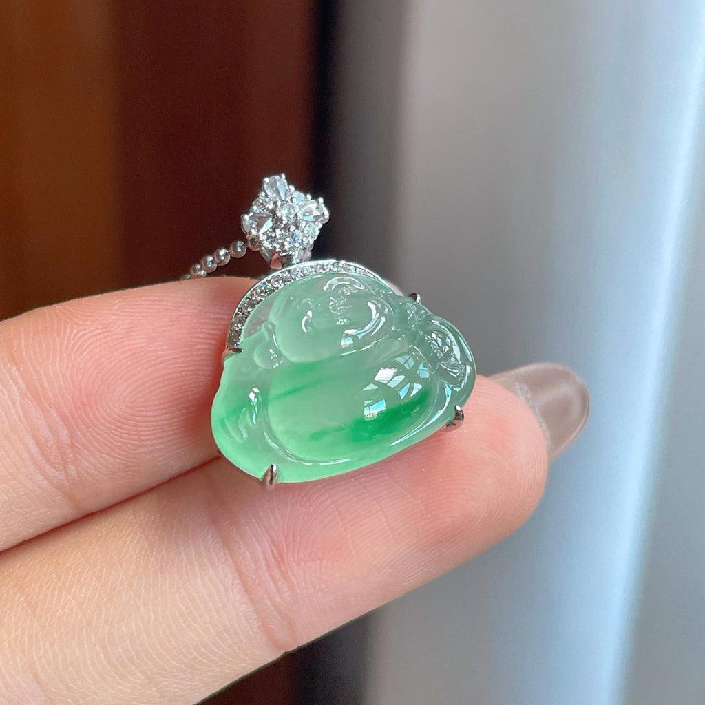 18k金镶冰种带色翡翠佛公（yc241861）