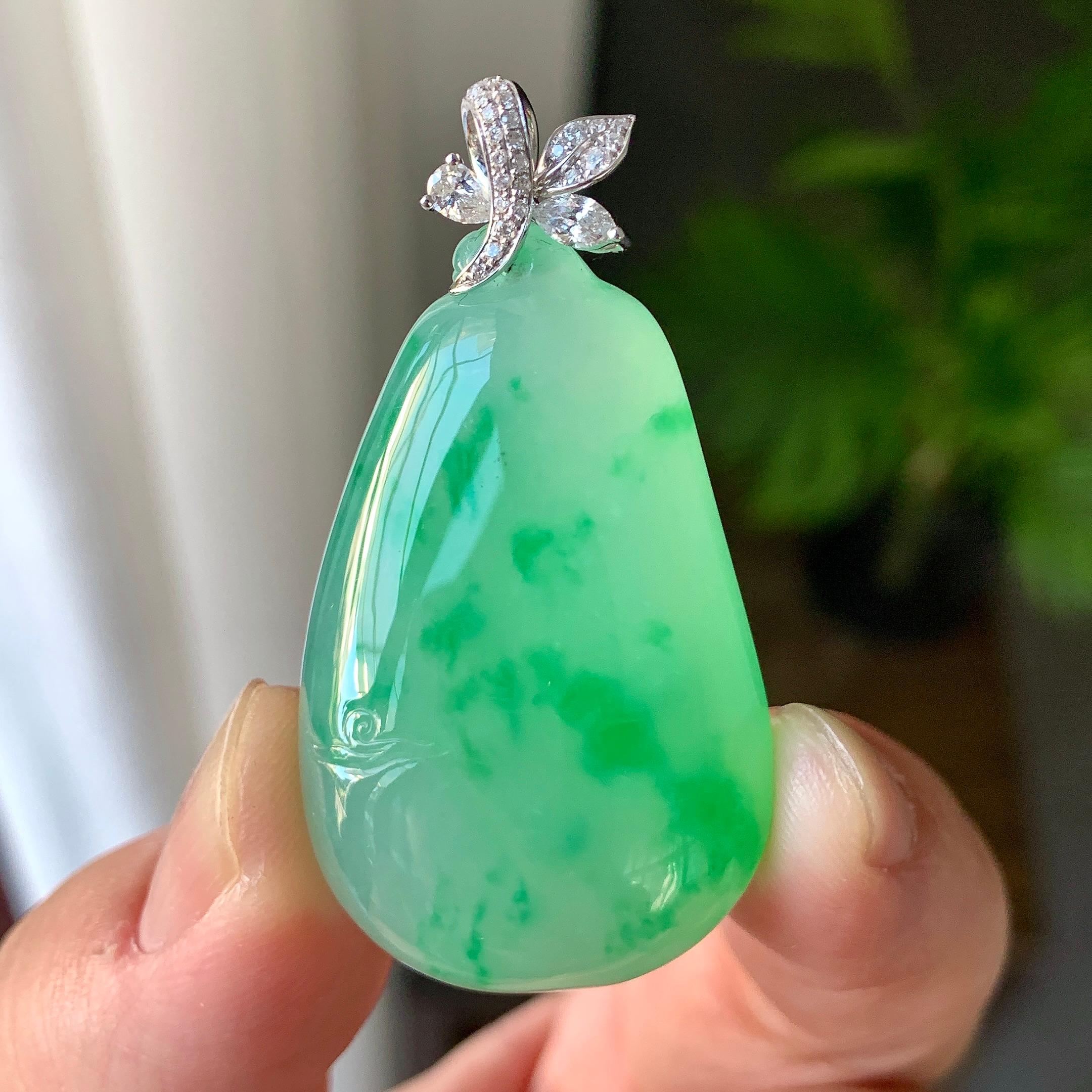 18K金钻镶糯冰种飘花福瓜吊坠（yc226995）