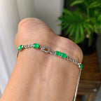 18k金钻镶冰种满绿蛋面手链（yc215983）