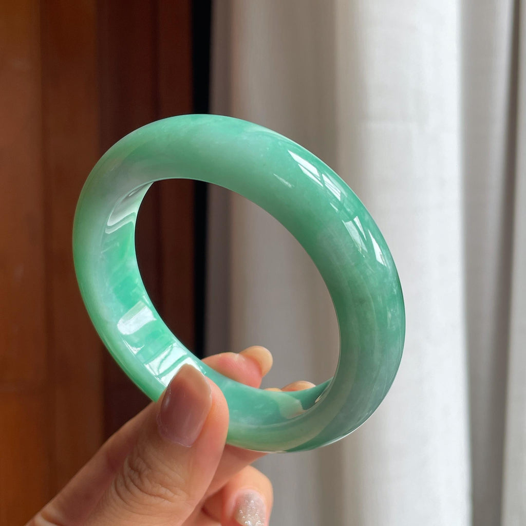 糯冰满绿翡翠平安镯（57.8mm）（yc411294）