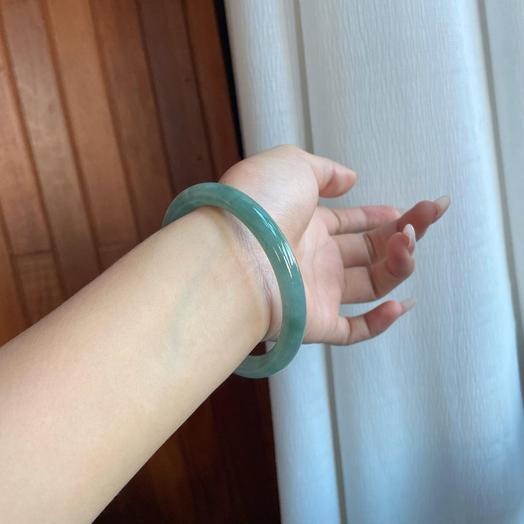 糯冰蓝晴底翡翠美人条手镯（63mm）（yc266545）