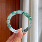糯冰水墨花翡翠圆条手镯（53.5mm）（yc414712）