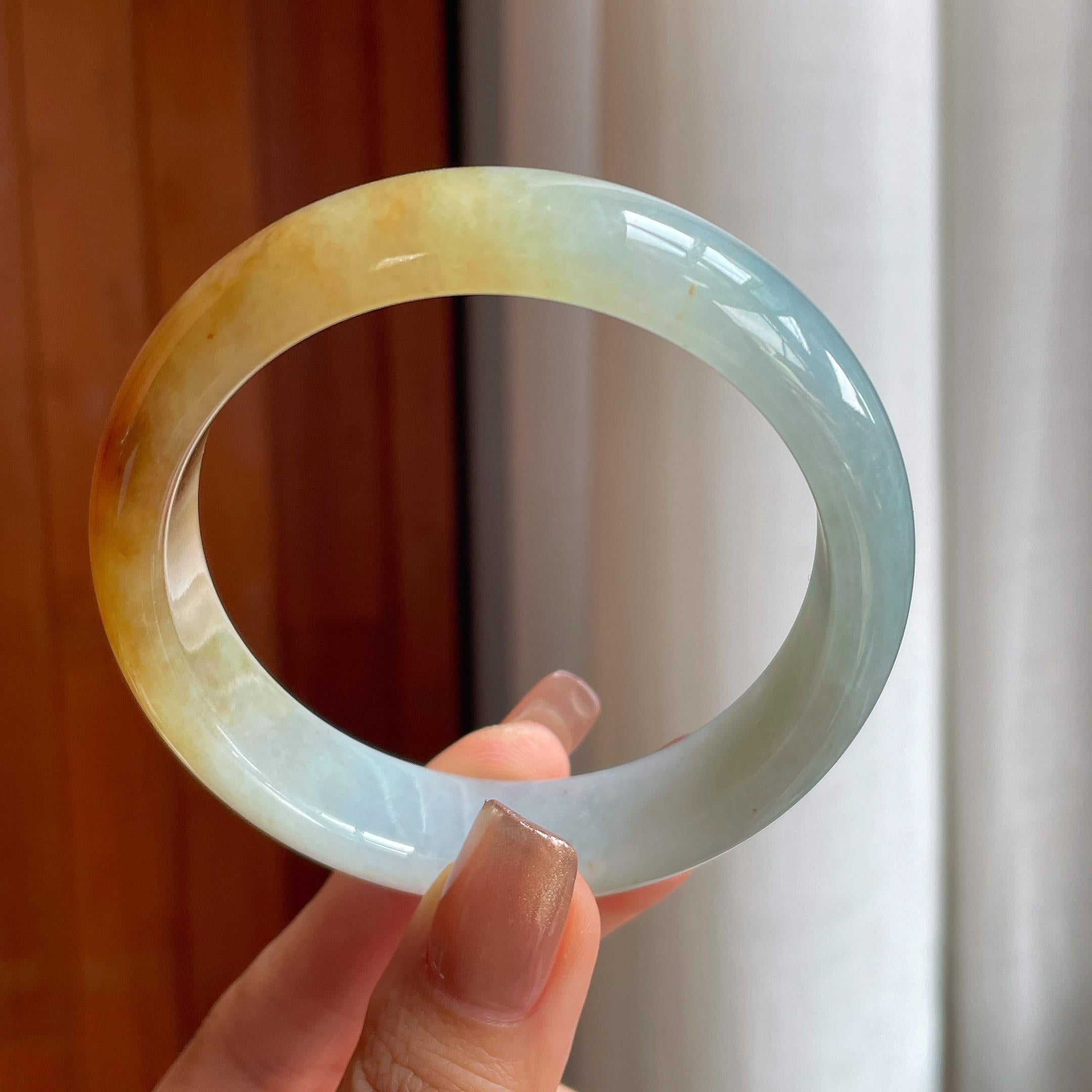 糯冰黄翡翡翠平安镯（57.8mm）（yc363425）