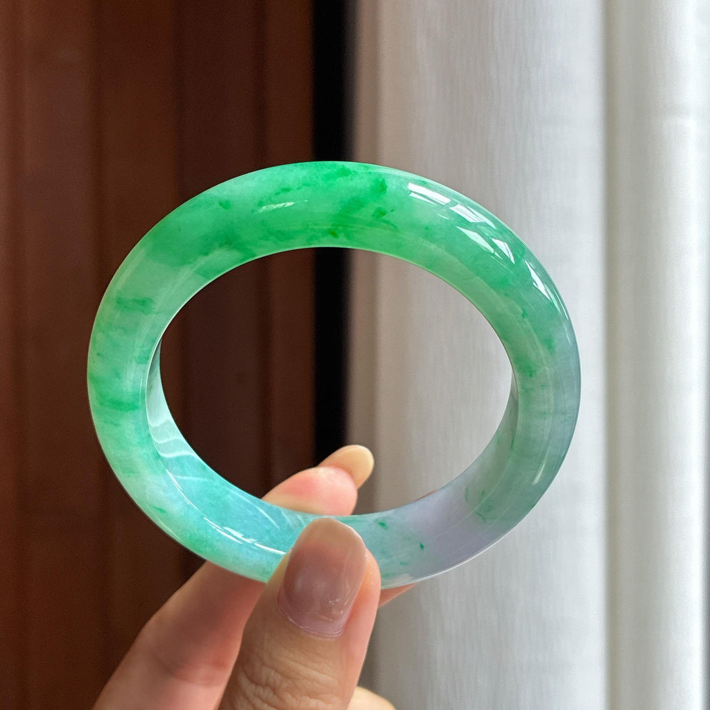 糯冰满圈绿花翡翠平安镯（55.8mm）（yc418895）