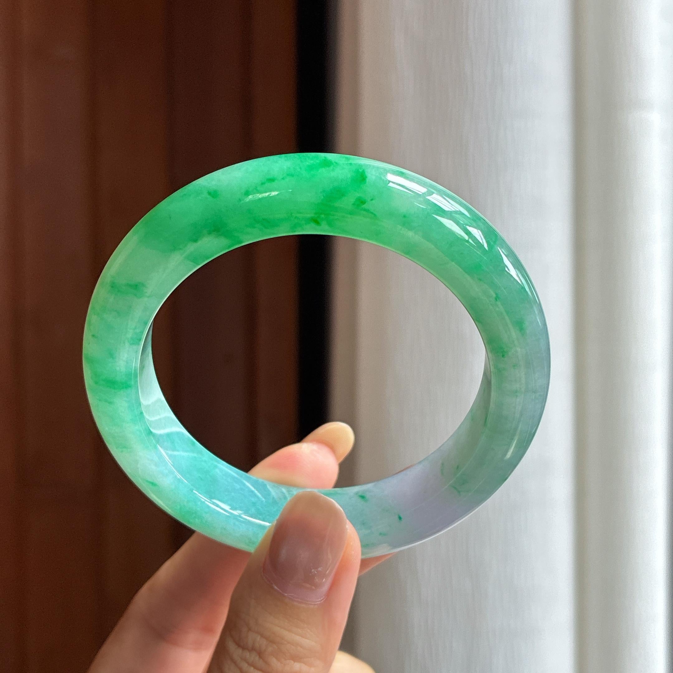 糯冰满圈绿花翡翠平安镯（55.8mm）（yc418895）