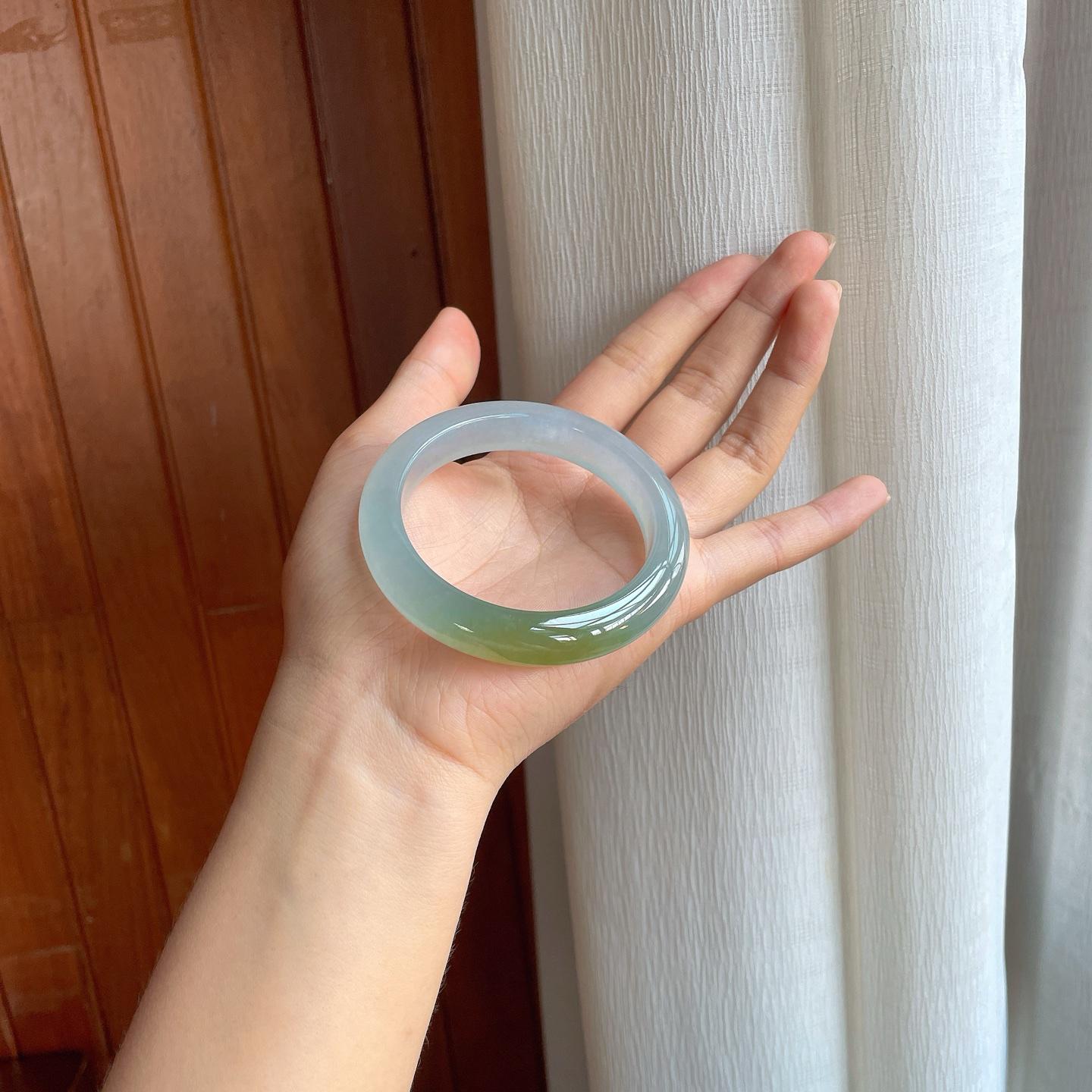 冰种蓝底黄翡翡翠平安镯（55.8mm）（yc396397）