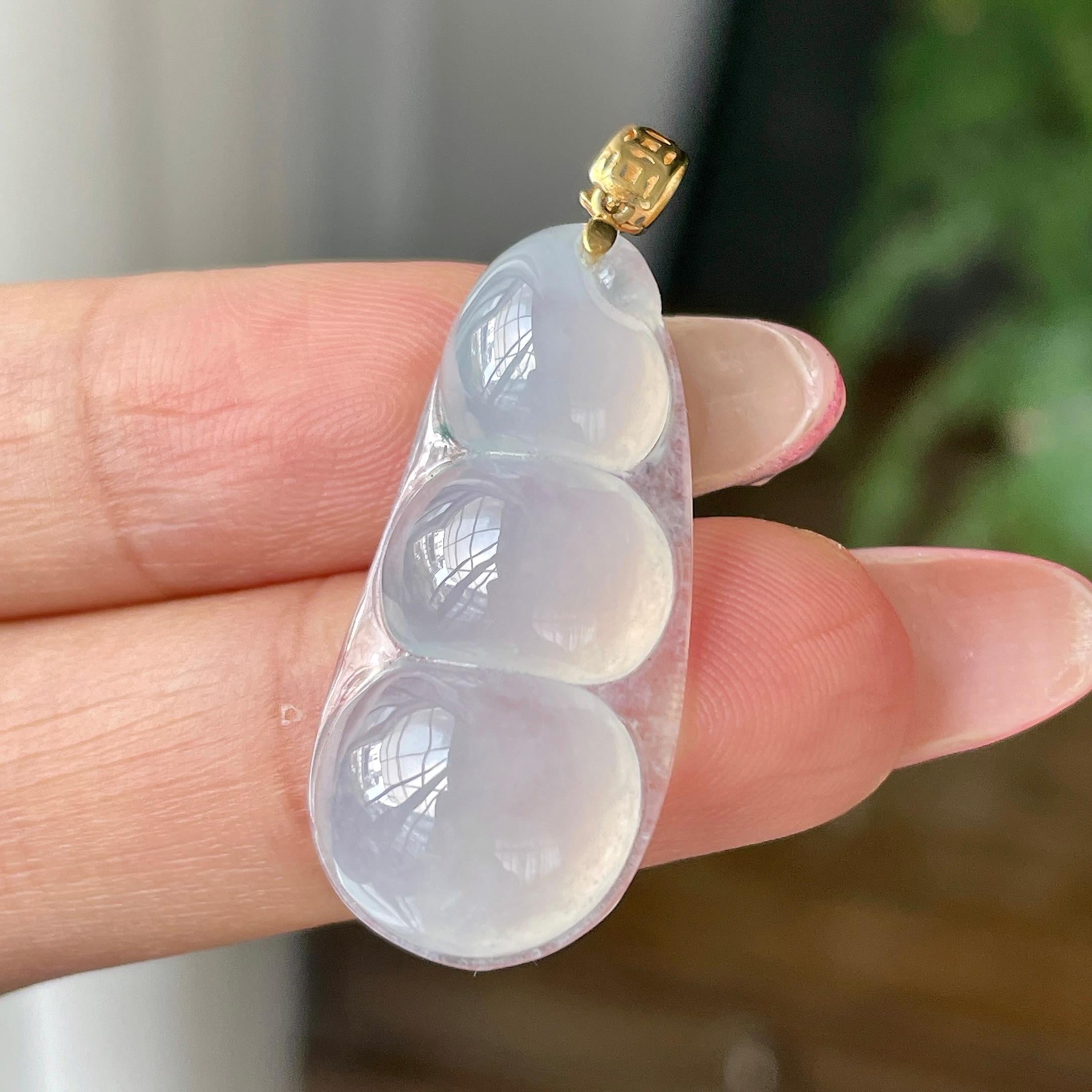 18k金镶糯冰种飘花福豆吊坠    天然缅甸A货翡翠（yc427801）