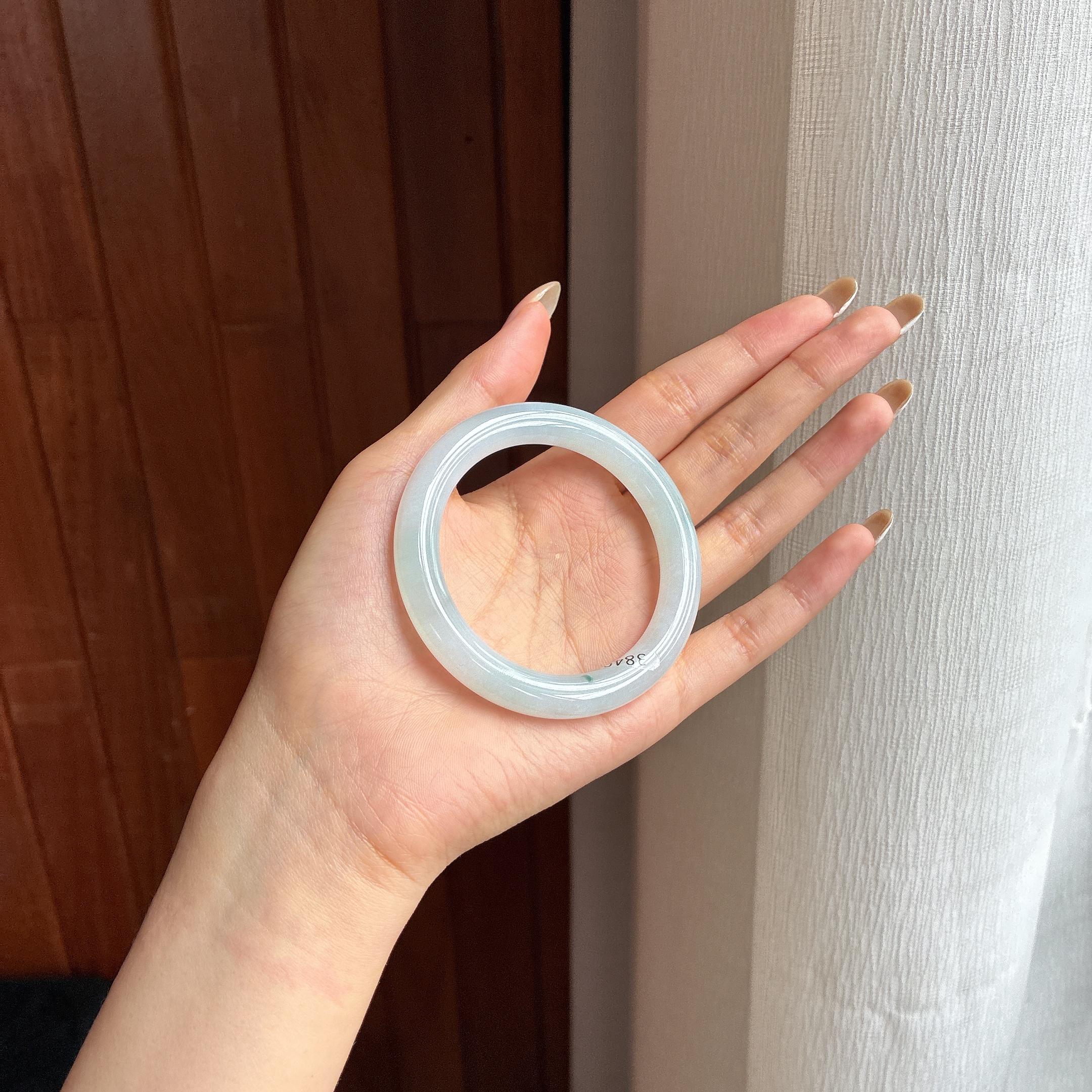 糯冰飘花翡翠圆条手镯（51mm)（yc417237）