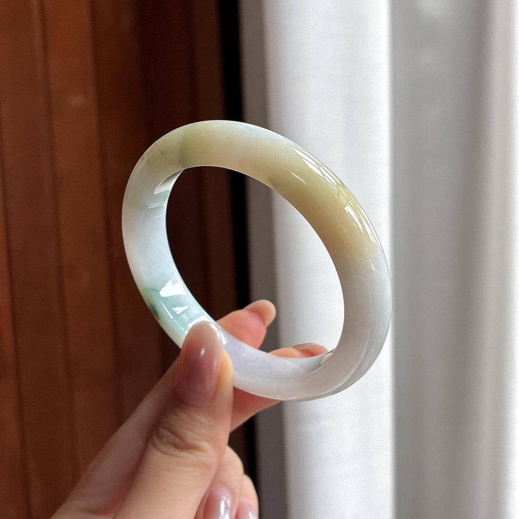 糯冰黄翡飘花正圈平安镯 54圈（yc708851）