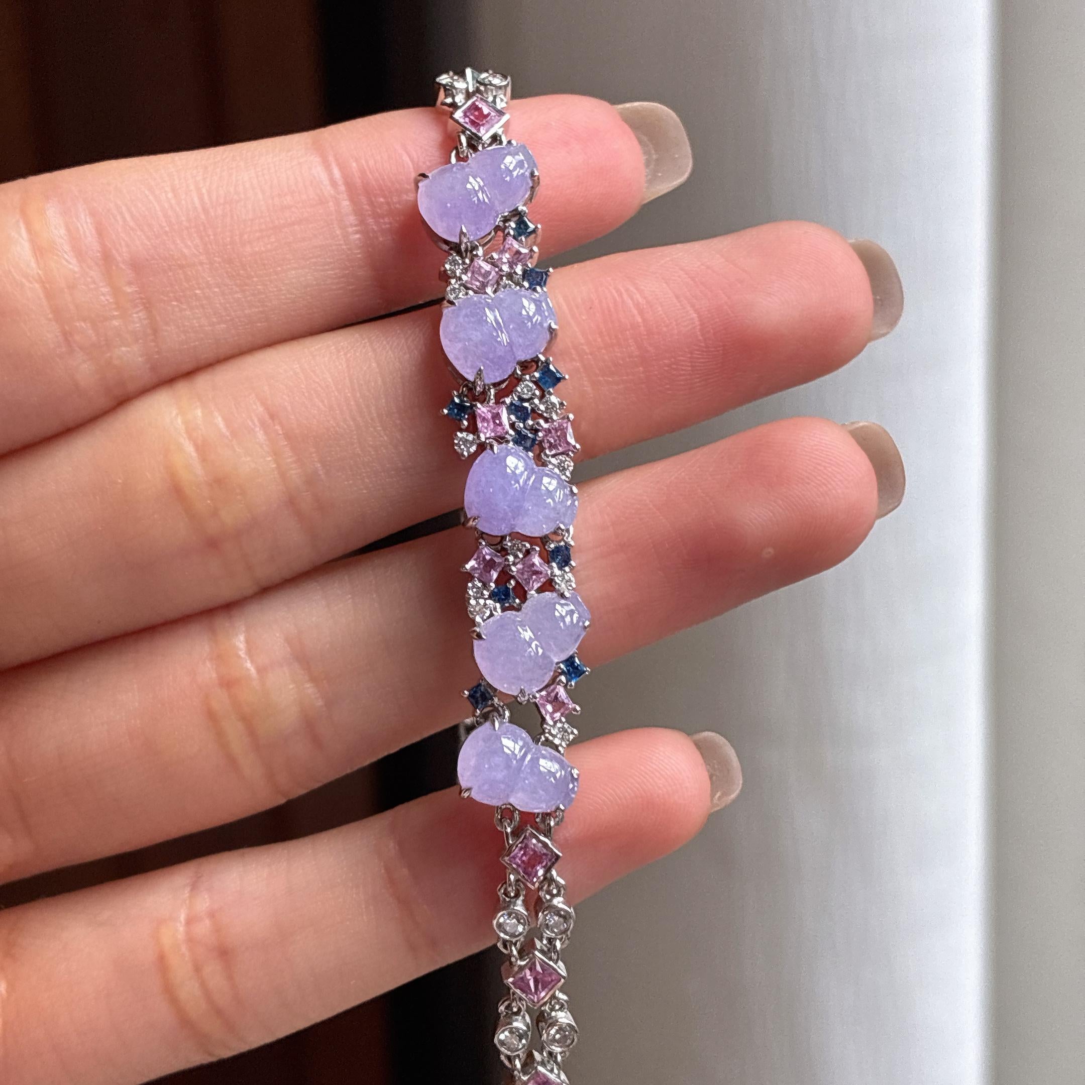 Vòng tay hồ lô tím lanh băng ngọc bích thiên nhiên Miến Điện loại A khảm vàng 18k (yc450398)