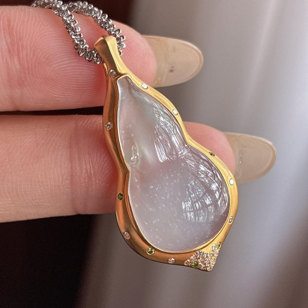 18k金镶冰种淡底色葫芦挂件 天然缅甸A货翡翠（yc525805）