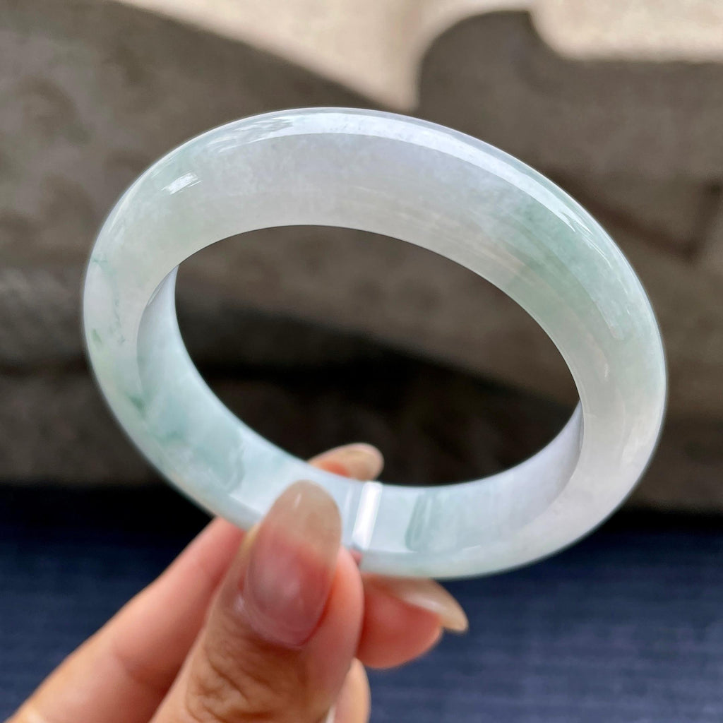 小圈口 糯冰种飘蓝花正圈平安镯50.8圈口  天然缅甸A货翡翠（yc345822）