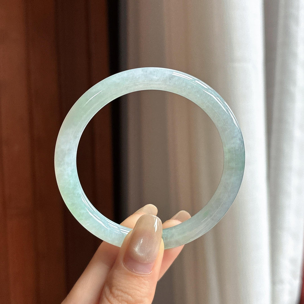 细糯种飘花圆条手镯 54圈 天然缅甸A货翡翠（yc463263）