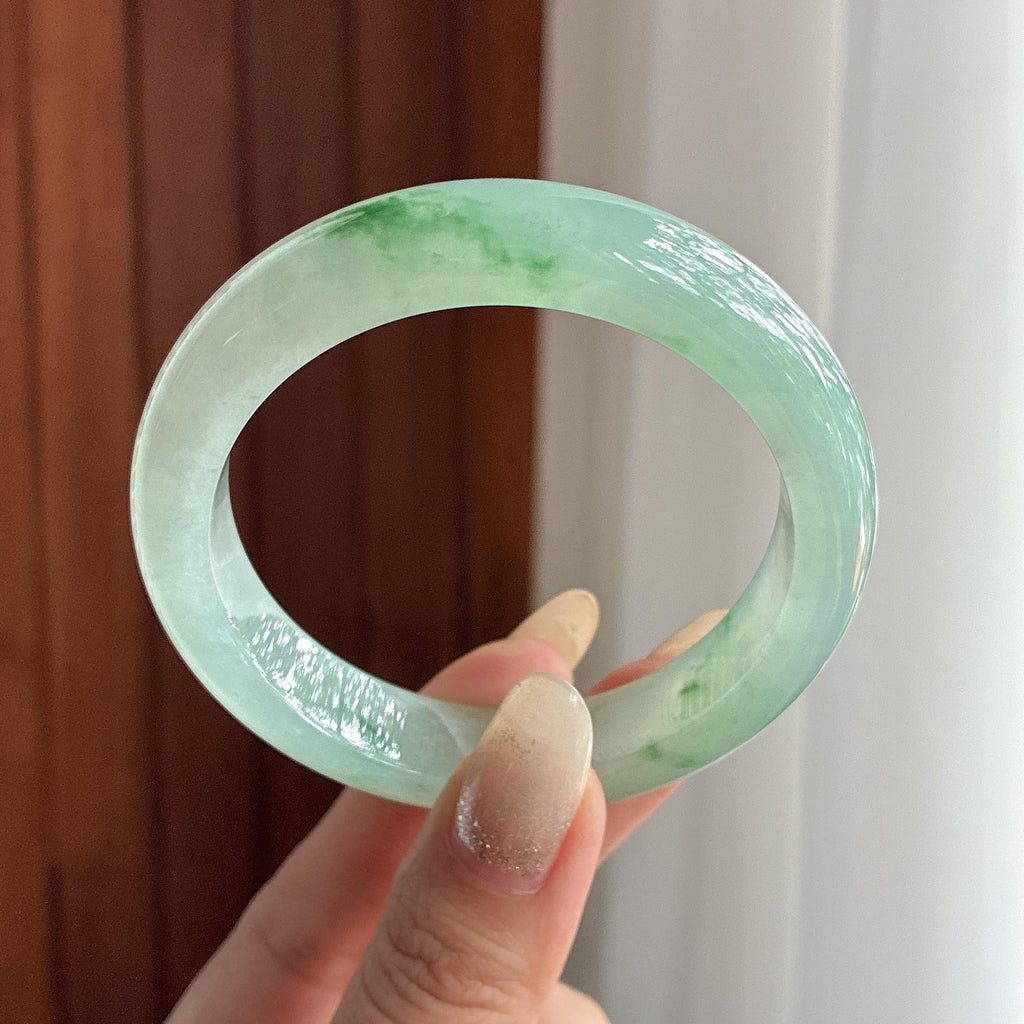 冰种晴底飘花正圈平安镯 55圈 天然缅甸Ａ货翡翠（yc497241）