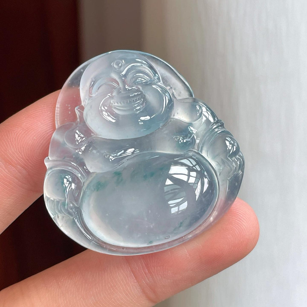 冰种蓝底飘花翡翠佛公（yc248545）