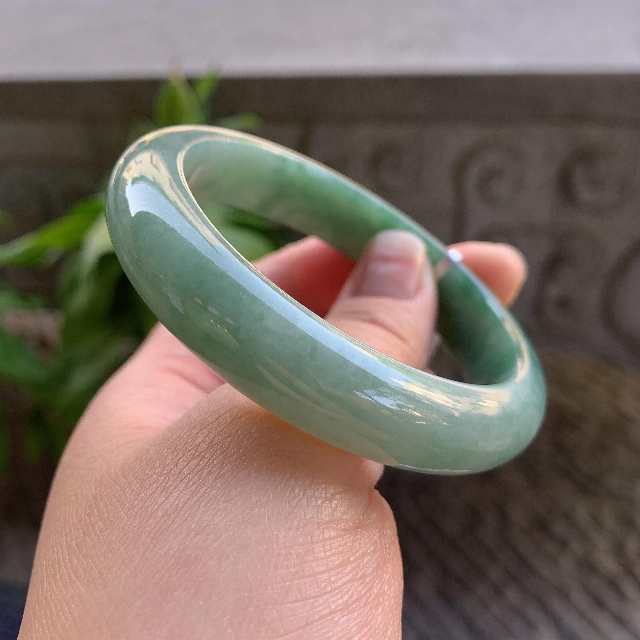 细糯种油青半山水正圈平安镯57.4圈口 天然缅甸A货翡翠（yc330293）