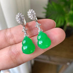 18K金钻镶糯冰种阳绿葫芦耳坠（yc248186）
